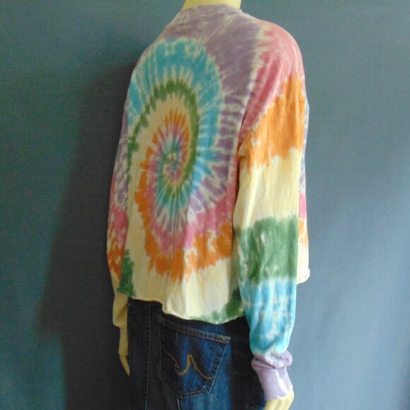 Free People Daydreamer Rainbow Tie Dye Cotton Cropped Long Sleeve Tee Top Sm - Picture 9 of 12